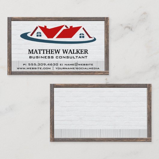 Rood Dak Home Logo | Houten Frame Visitekaartje (Voorkant / Achterkant)