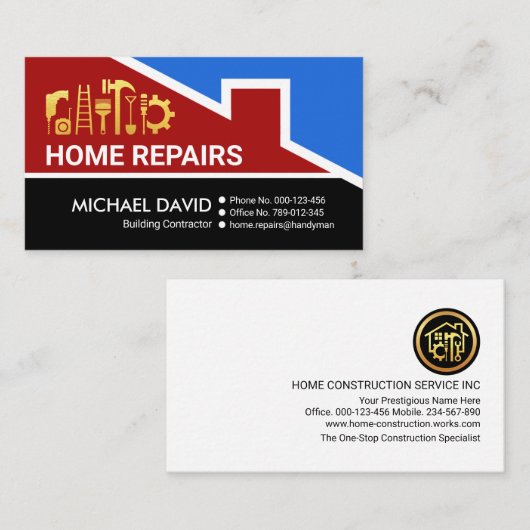 Rood dakgebouw Goud constructie Gereedschap Visitekaartje (Voorkant / Achterkant)