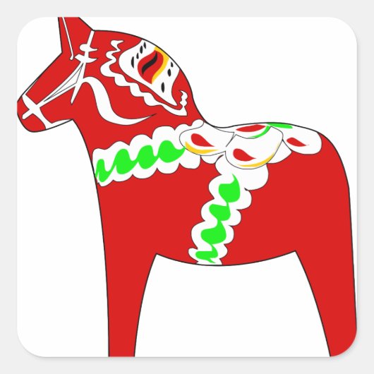 Rood Dalarna Paard Vierkante Sticker (Voorkant)