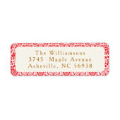  rood damask aangepaste kerst retour adres etiket (Voorkant)