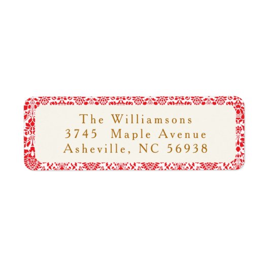 rood damask aangepaste kerst retour adres etiket (Voorkant)
