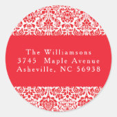  rood damask aangepaste kerst retour adres ronde sticker (Voorkant)