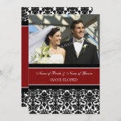 Rood Damask Fotobordkaarten voor publicatie Aankondiging (Voorkant / Achterkant)