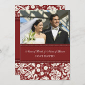 Rood Damask Fotobordkaarten voor publicatie Aankondiging (Voorkant / Achterkant)