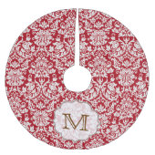 Rood Damask Lace Print Monogram Initialen boomrok Kerstboom Rok (Voorkant)