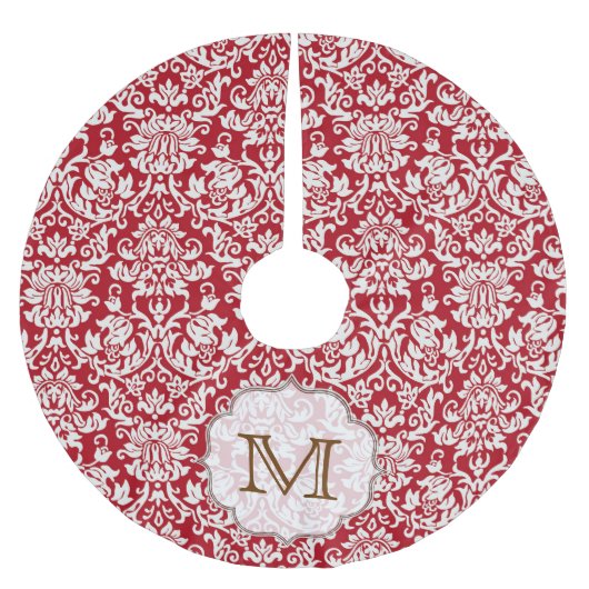 Rood Damask Lace Print Monogram Initialen boomrok Kerstboom Rok (Voorkant)