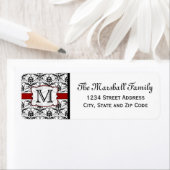 (Rood) Damask Monogram retouradreslabels Etiket (Insitu)