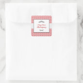 Rood Damask Pattern Afstuderen Vierkante Sticker (Tas)
