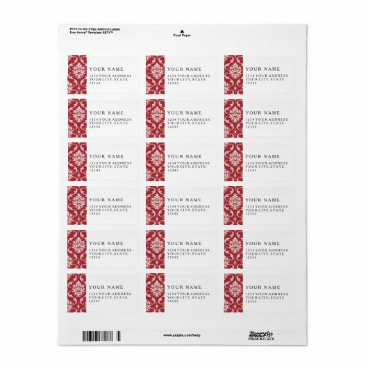 Rood Damask  Pattern Etiket (Full Sheet)
