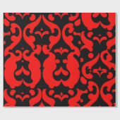 Rood Damast Bloemen Botanisch Patroon Cadeaupapier (Vlak)