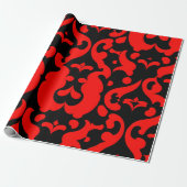Rood Damast Bloemen Botanisch Patroon Cadeaupapier (Uitgerold)