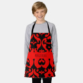 Rood Damast Bloemen Botanisch Patroon Schort (Gedragen)