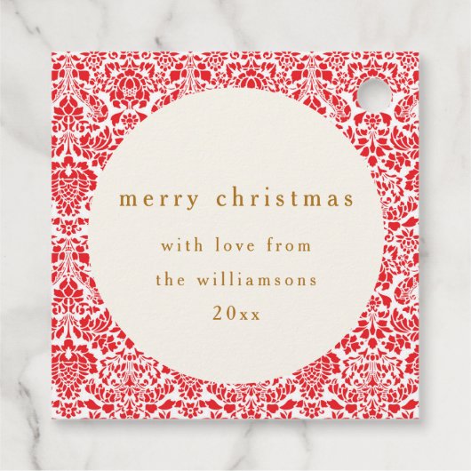 rood damast feestelijke aangepaste vrolijke kerst bedankjes labels (Achterkant)