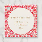  rood damast feestelijke aangepaste vrolijke kerst bedankjes labels (Voorkant)