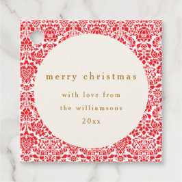  rood damast feestelijke aangepaste vrolijke kerst bedankjes labels