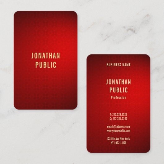 Rood Damast Goud Tekst Sjabloon Professioneel Eleg Visitekaartje (Voorkant / Achterkant)