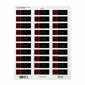 Rood Damast & Rood Lint Monogram-Terugadreslabel Etiket (Full Sheet)