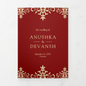 rood damast traditionele indiase bruiloft drieluik uitnodiging (Cover)