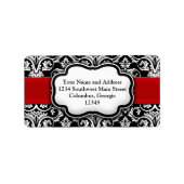 Rood Damast Zwart-wit Vakantie Adres Label (Voorkant)