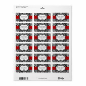 Rood Damast Zwart-wit Vakantie Adres Label (Full Sheet)