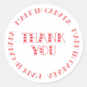 Rood Dank je wel gemaakt in Canada Ronde Sticker (Voorkant)