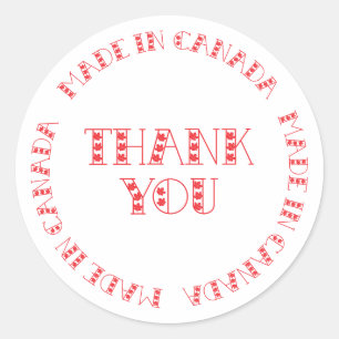 Rood Dank je wel gemaakt in Canada Ronde Sticker