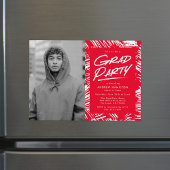 Rood | Dashed Photo Graduparty Magnetische Uitnodiging