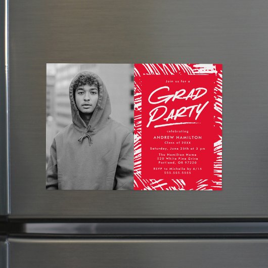 Rood | Dashed Photo Graduparty Magnetische Uitnodiging