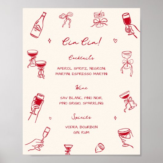 Rood Dat is Amore Bruidsfeest Cin Cin Bar Poster (Voorkant)