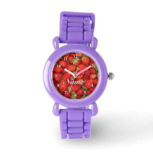 Rood de dameshorloge van de aardbei met horloge