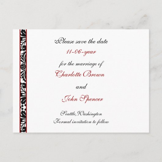 rood De datum opslaan Aankondigingskaart (Achterkant)