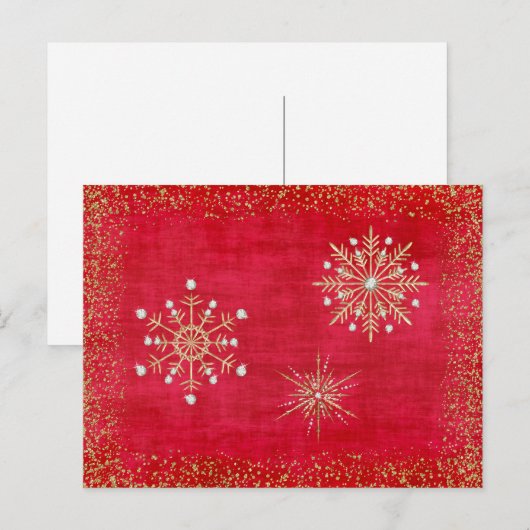 Rood & de Gouden Sneeuwvlokken van Kerstmis Feestdagenkaart (Voorkant / Achterkant)