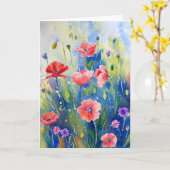 Rood de papaversWenskaart van de waterverf Kaart (Gele Bloem)
