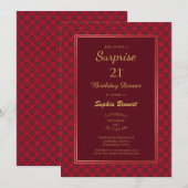 Rood decoratieve kader 21e verjaardag kaart (Voorkant / Achterkant)