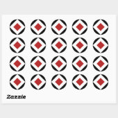 Rood diamant, Vet witte rand zwart Ronde Sticker (Vel)