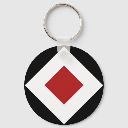 Rood diamant, Vet witte rand zwart Sleutelhanger (Voorkant)