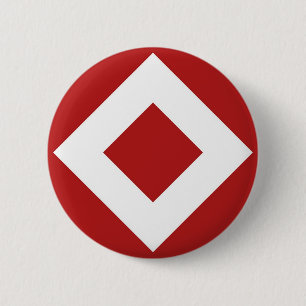 Rood diamant, witte rand ronde button 5,7 cm