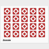 Rood diamant, witte rand vierkante sticker (Vel)