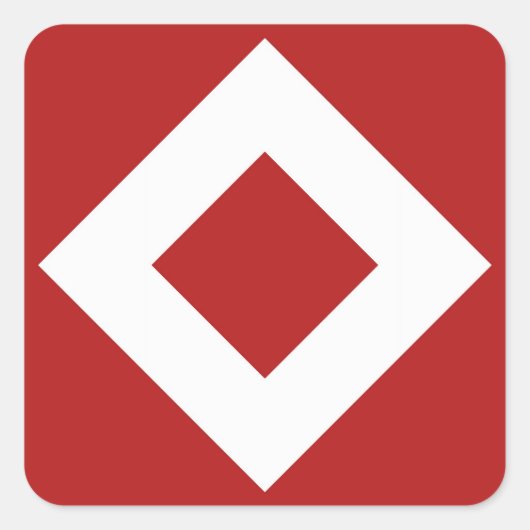Rood diamant, witte rand vierkante sticker (Voorkant)