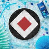 Rood diamant, witte rand zwart papieren bordje (Feest)