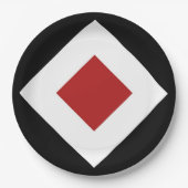Rood diamant, witte rand zwart papieren bordje (Voorkant)