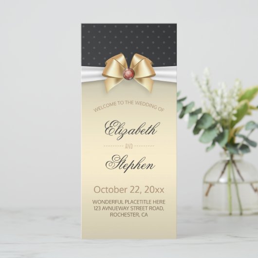 Rood diamanten-weddenschap rond wit en goud programmakaart (Staand voorkant)