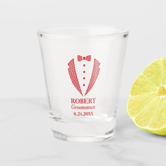 Rood diamantpatroon bruidsjonker smoking shot glas (Voorkant)