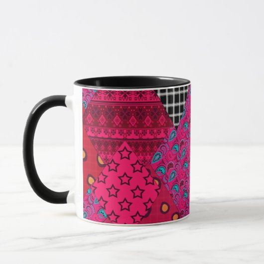 Rood  Dieprood  Kleurrijk patchwork   Mok (Links)
