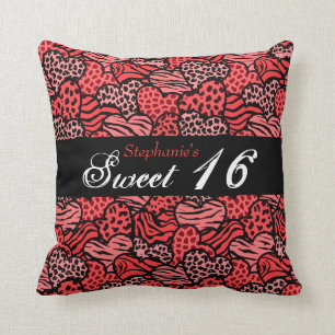 Rood dier patroon harten Sweet Sixteen Kussen
