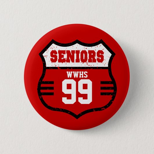 Rood-Distress Seniors Road Sign Ronde Button 5,7 Cm (Voorkant)