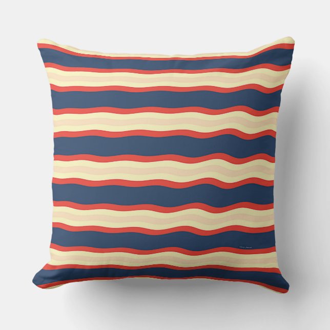 Rood Dk Blauw Crème Golvend Kussen (Voorkant)