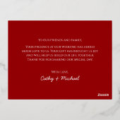 Rood doel bruiloft dubbel geluk bedankt folie feestdagen briefkaart (Achterkant)