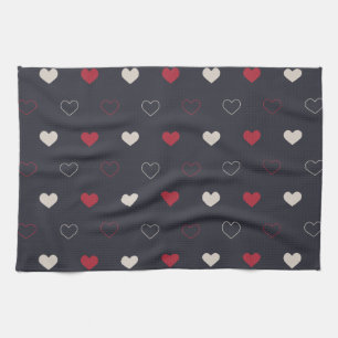 Rood & donker Hart Naadloos Patroon Cute Minimal Theedoek
