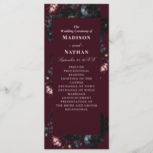 Rood Donker Moody Romantische Zwarte pioen Gotisch Programmakaart (Voorkant)